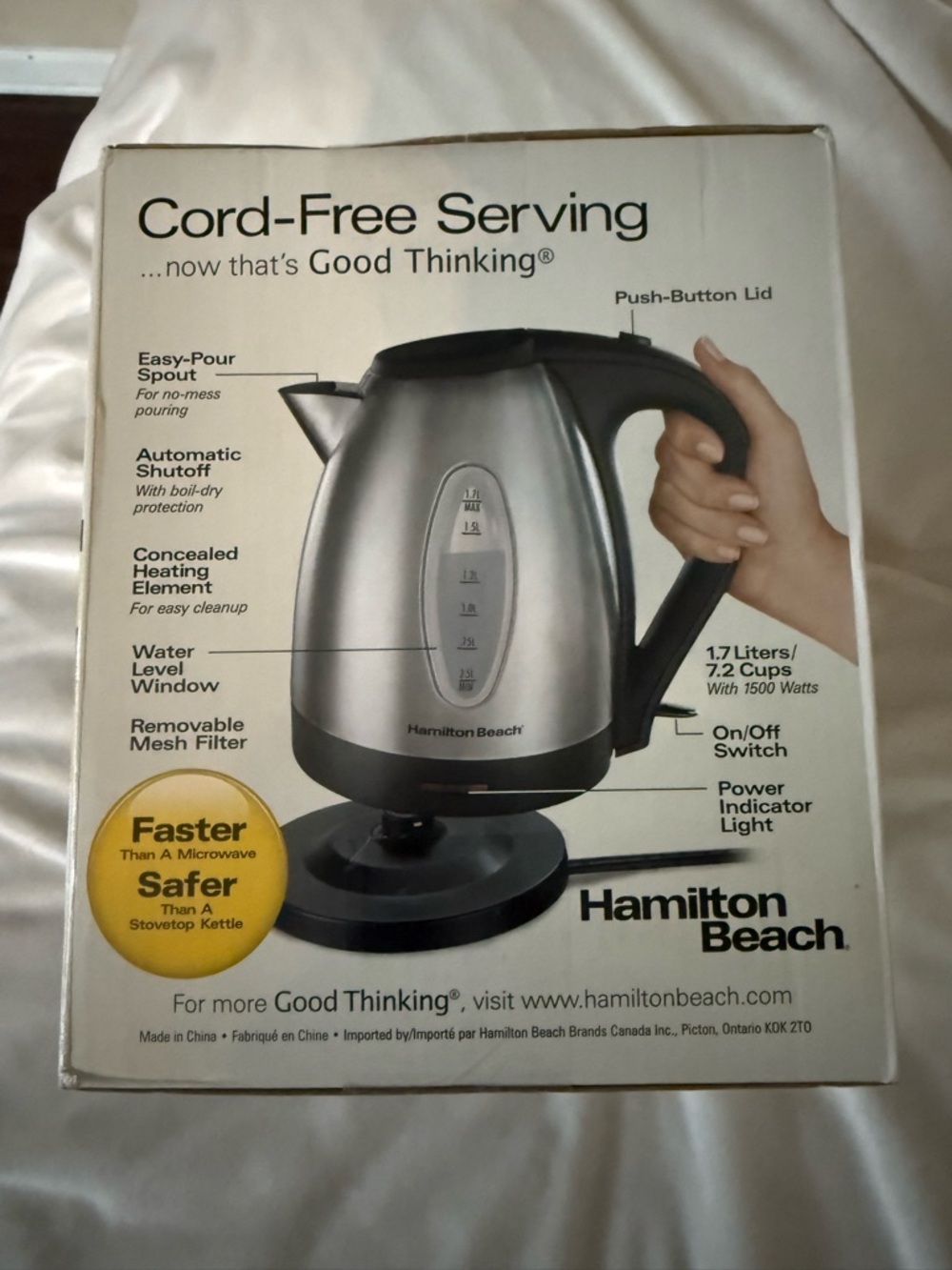 Hamilton Beach Cord-Free Stainless Steel Kettle - Silver & Black NWT - Picture 2 of 3